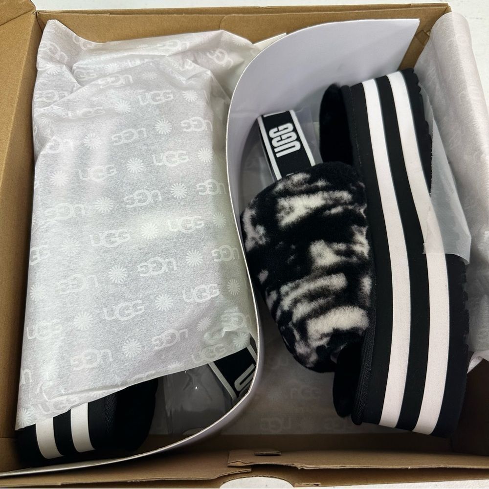 New Ugg Disco Marble Slide Platform Sandal Slippers Black White